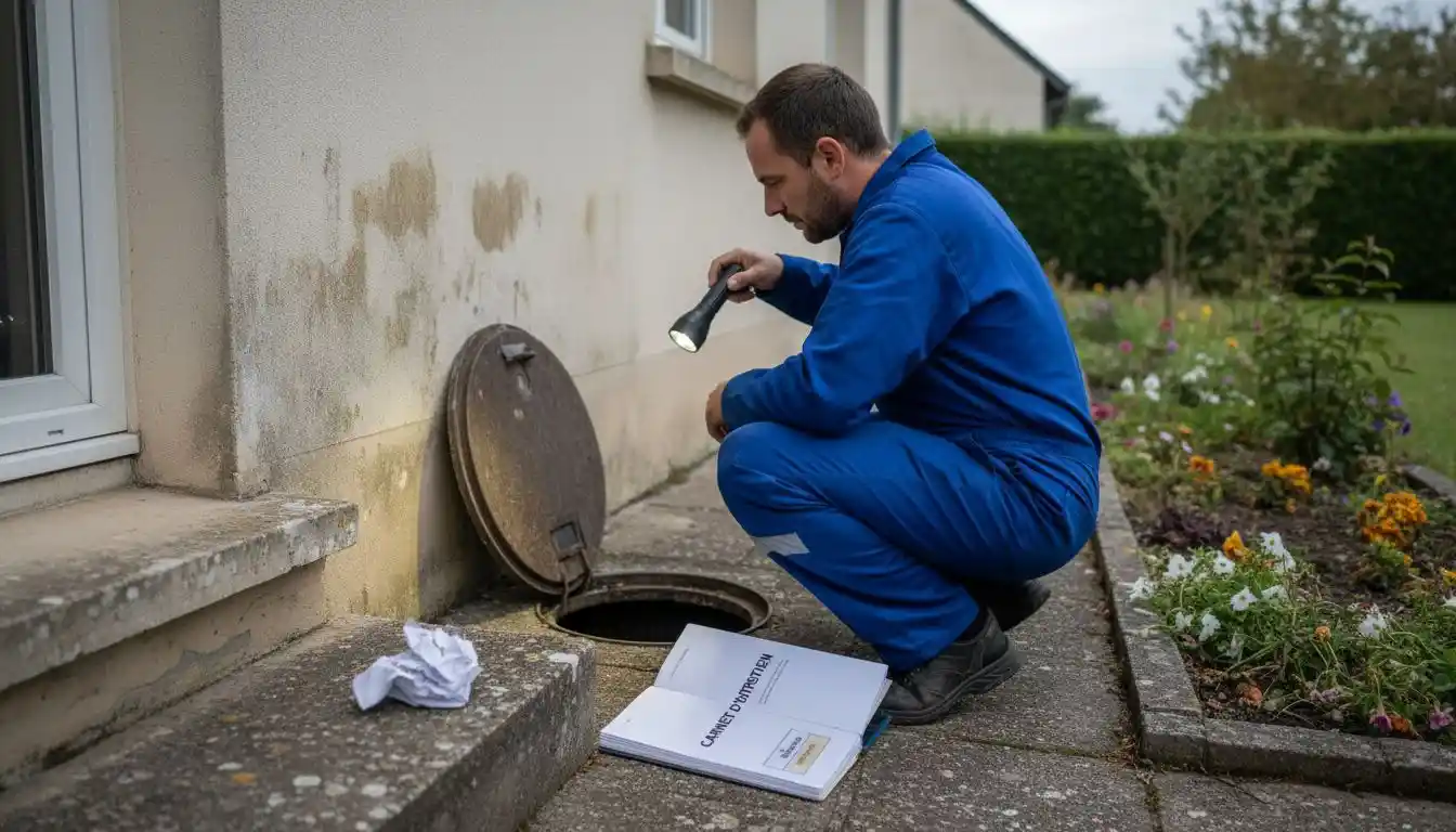 Contrôle professionnel d’une fosse septique en cours d’ouverture
