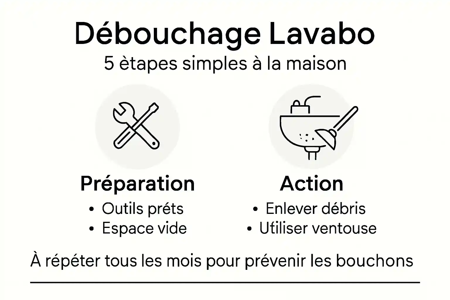 Infographie : les différentes étapes pour déboucher efficacement un lavabo