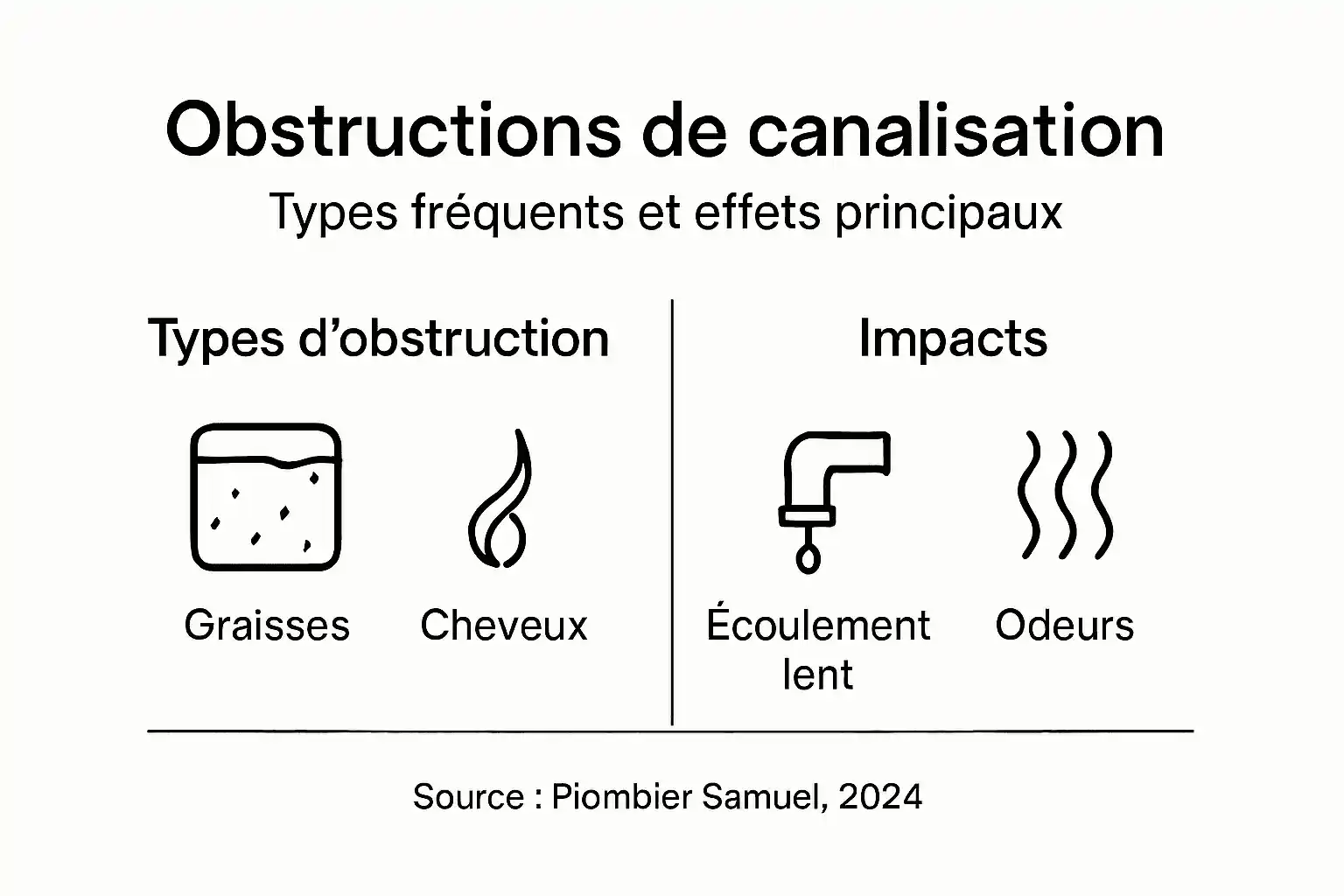 Infographie : les principales causes d'obstruction des canalisations et leurs conséquences