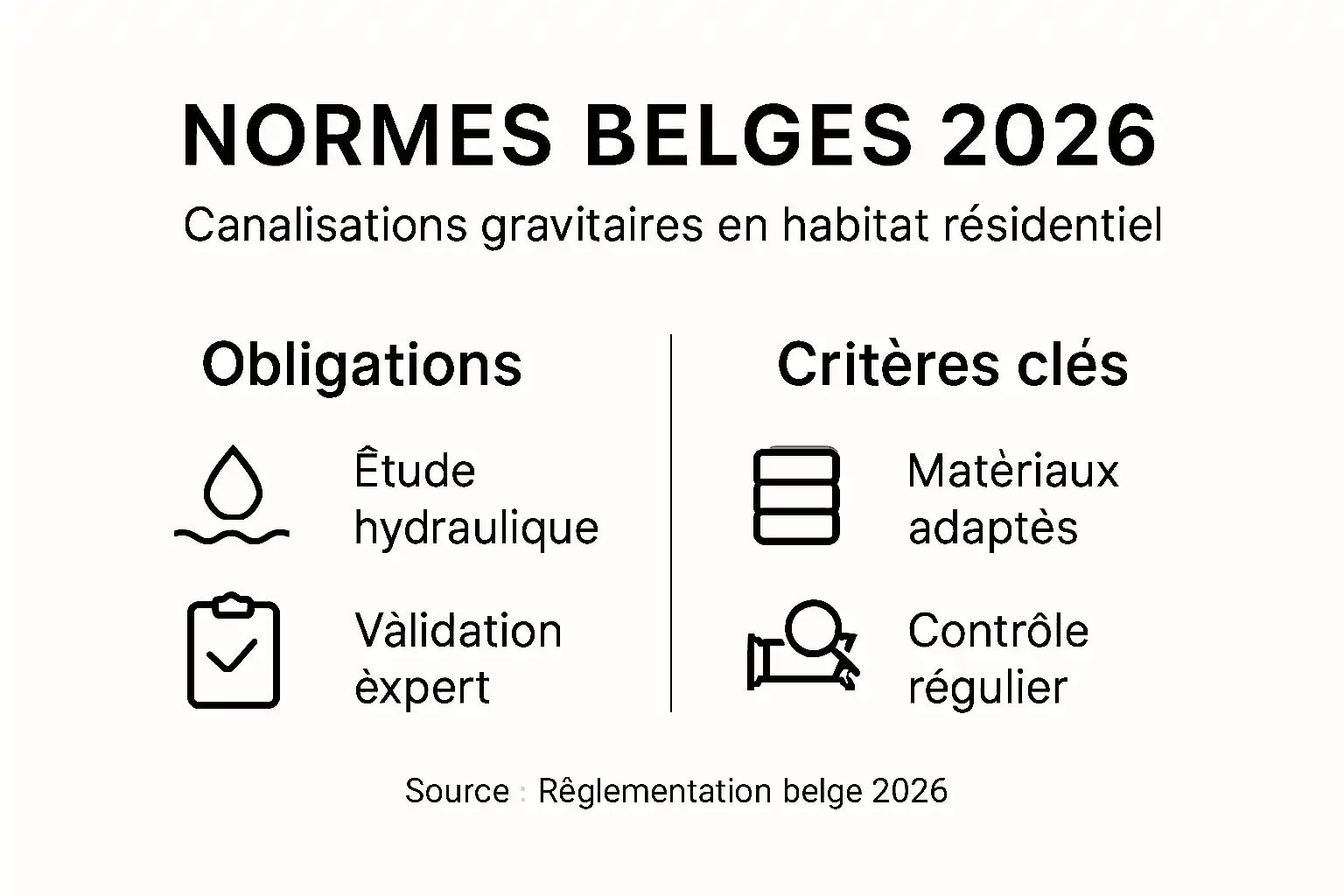 Tout ce qu’il faut savoir sur la réglementation des canalisations gravitaires en 2026, présenté en infographie.