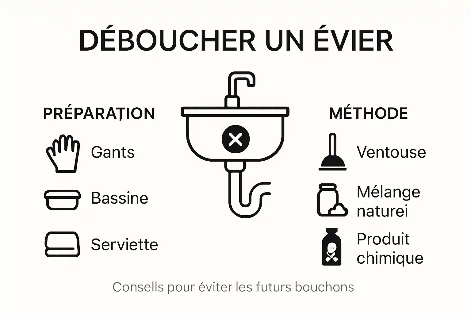 Infographie : les étapes incontournables pour déboucher efficacement votre évier