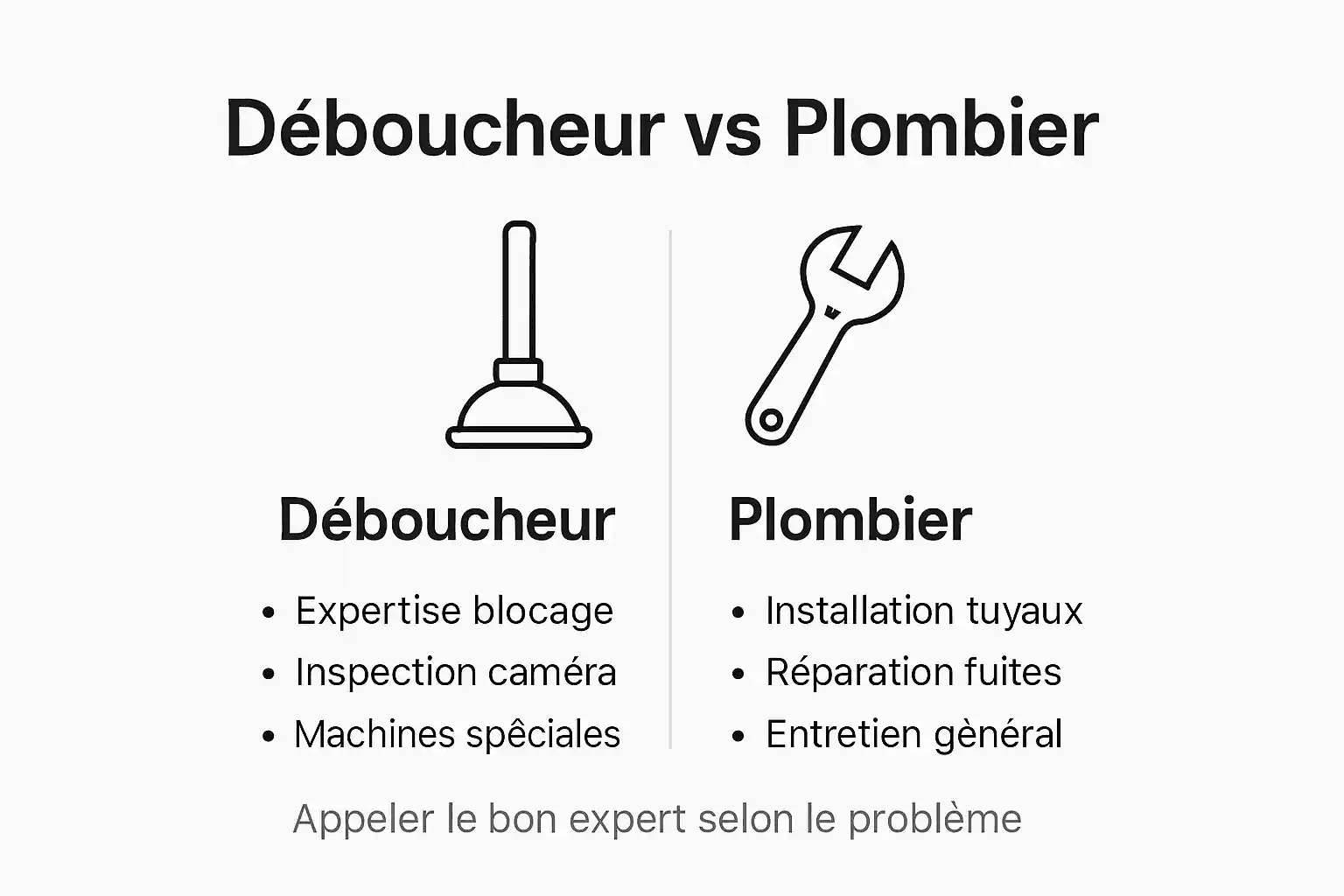 Infographie : quelles différences entre un déboucheur et un plombier ?