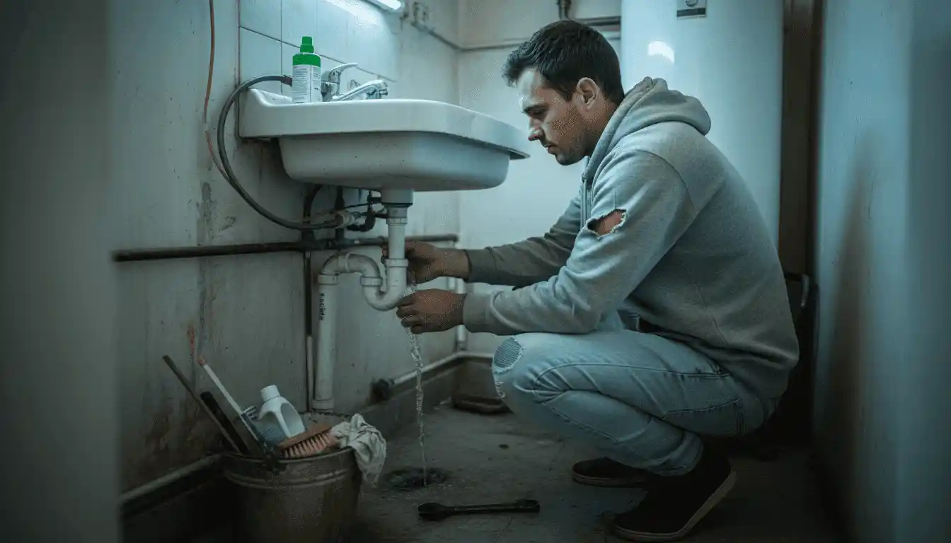 Un propriétaire vérifie que sa gouttière fonctionne correctement.