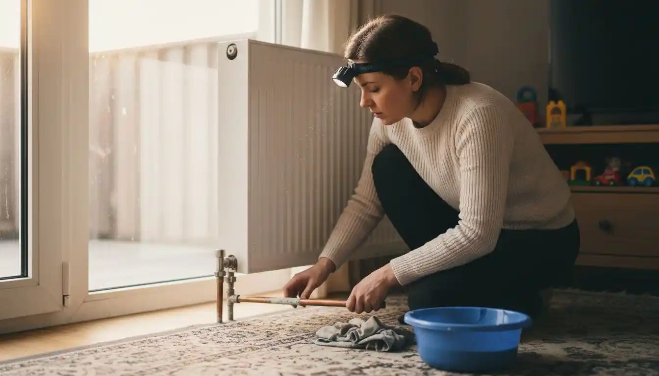 Une femme s’assure que la plomberie de sa maison est en bon état.