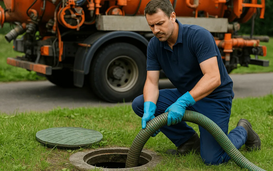 Camion hydrocureur Plombier Samuel pour vidange de fosse septique en Belgique